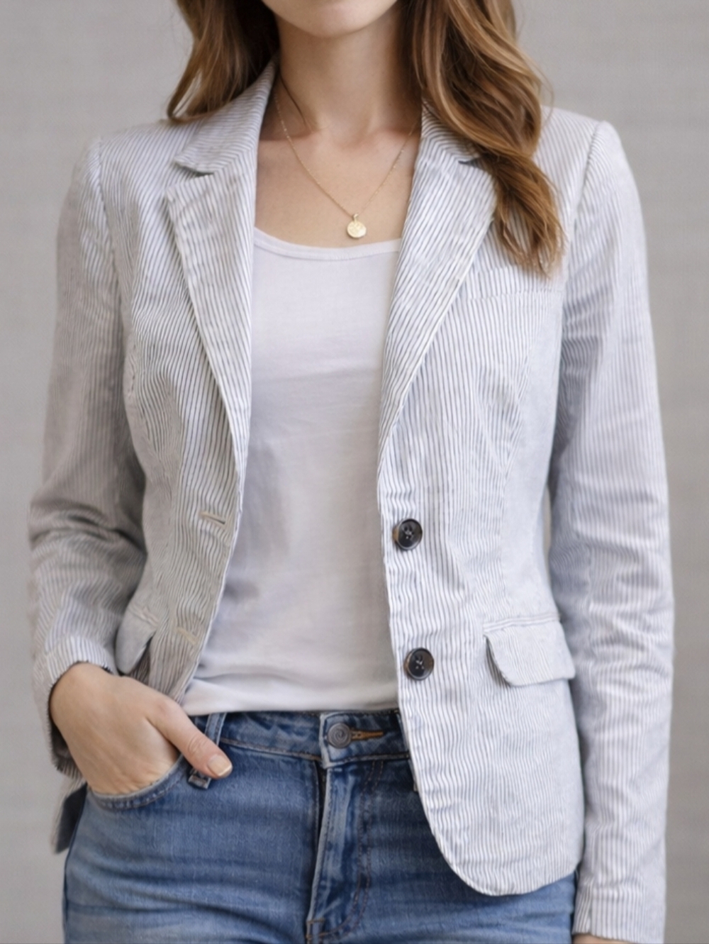 Smart Set Lightweight Cotton Pinstripe Blazer – Size M